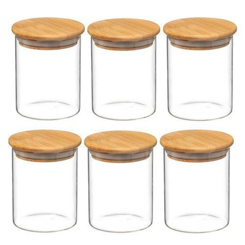 وعاء زجاجي شفاف مع حامل خشبي بتصميم عصري