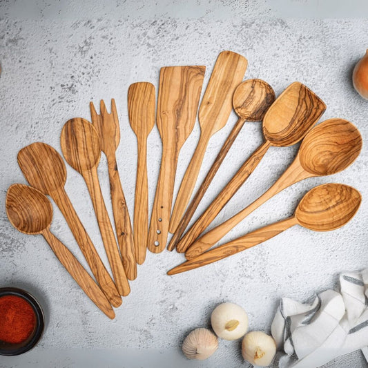 طقم ملاعق خشبية مصنوع من خشب طبيعي عالي الجودة