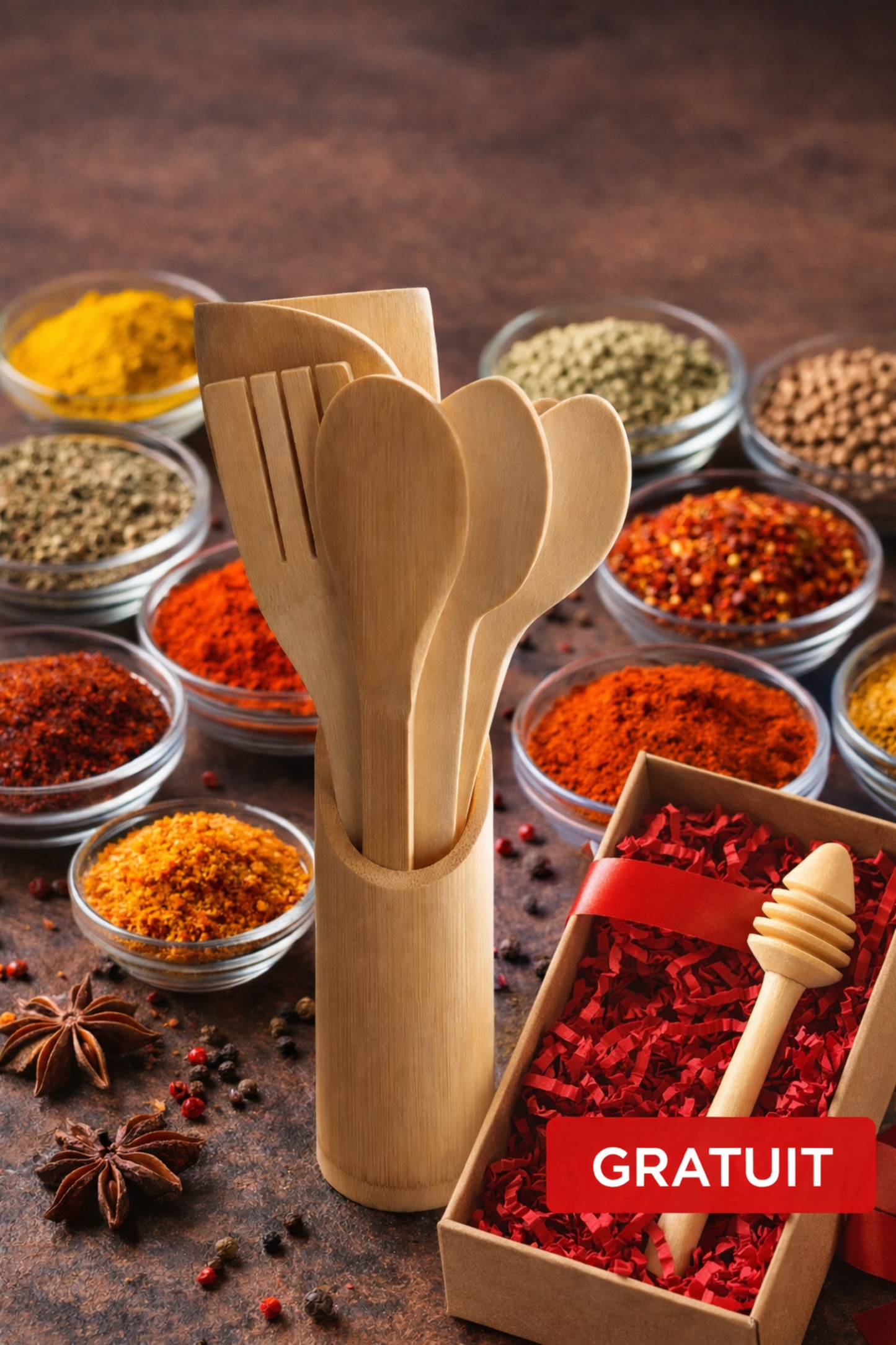 حامل أدوات من الخيزران للمطبخ